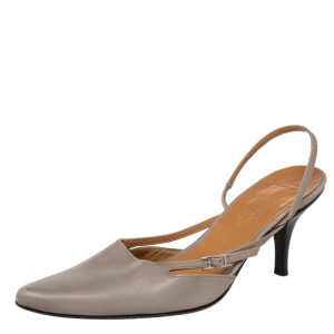 Hermes Grey Leather Pointed Toe Silngback Sandals Size 37.5, Sandals - Luxury Closet
