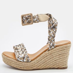 Hermes Metallic Woven Leather Sophia Espadrille Wedge Sandals Size 39, Sandals - Luxury Closet