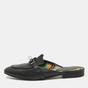 Hermes Black Leather Oz Mules Size 35, Sandals - Luxury Closet