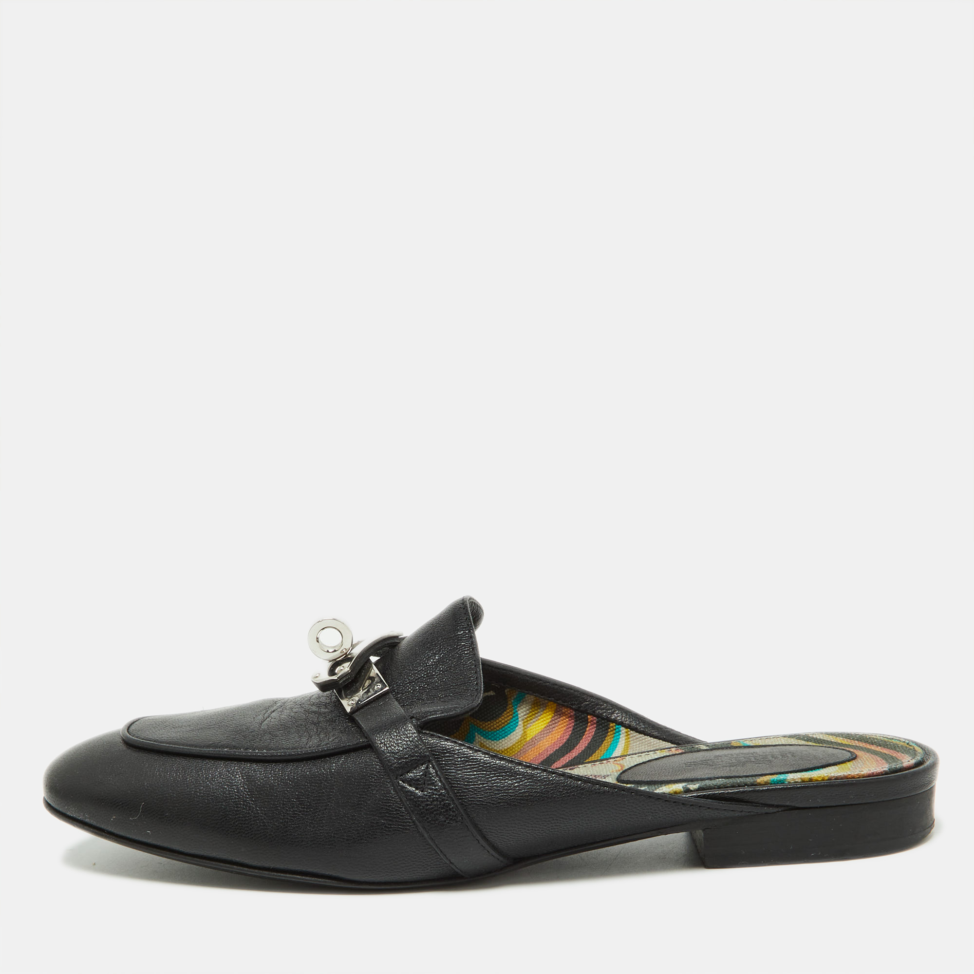 Hermes Black Leather Oz Mules Size 35, Sandals - Luxury Closet