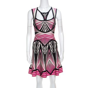 Herve Leger Aztec Pattern Jacquard Knit Cutout Detail A Line Anaya Dress XXS, Dresses - Luxury Closet