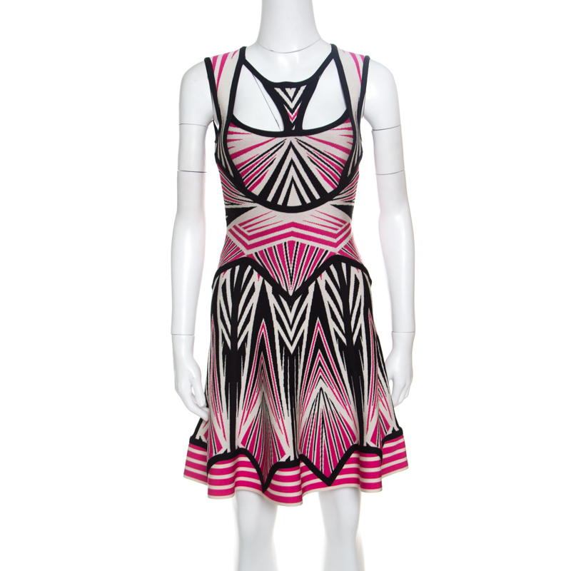 Herve Leger Aztec Pattern Jacquard Knit Cutout Detail A Line Anaya Dress XXS, Dresses - Luxury Closet catalog