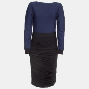 Herve Leger Navy Blue/Black Mesh Trim Knit Ruched Bandage Dress L, Dresses - Luxury Closet catalog