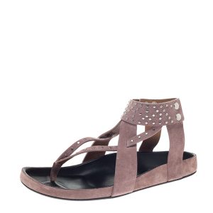 Isabel Marant Pink Suede Leather Ellan Studded Thong Flat Sandals Size 41, Sandals - Luxury Closet