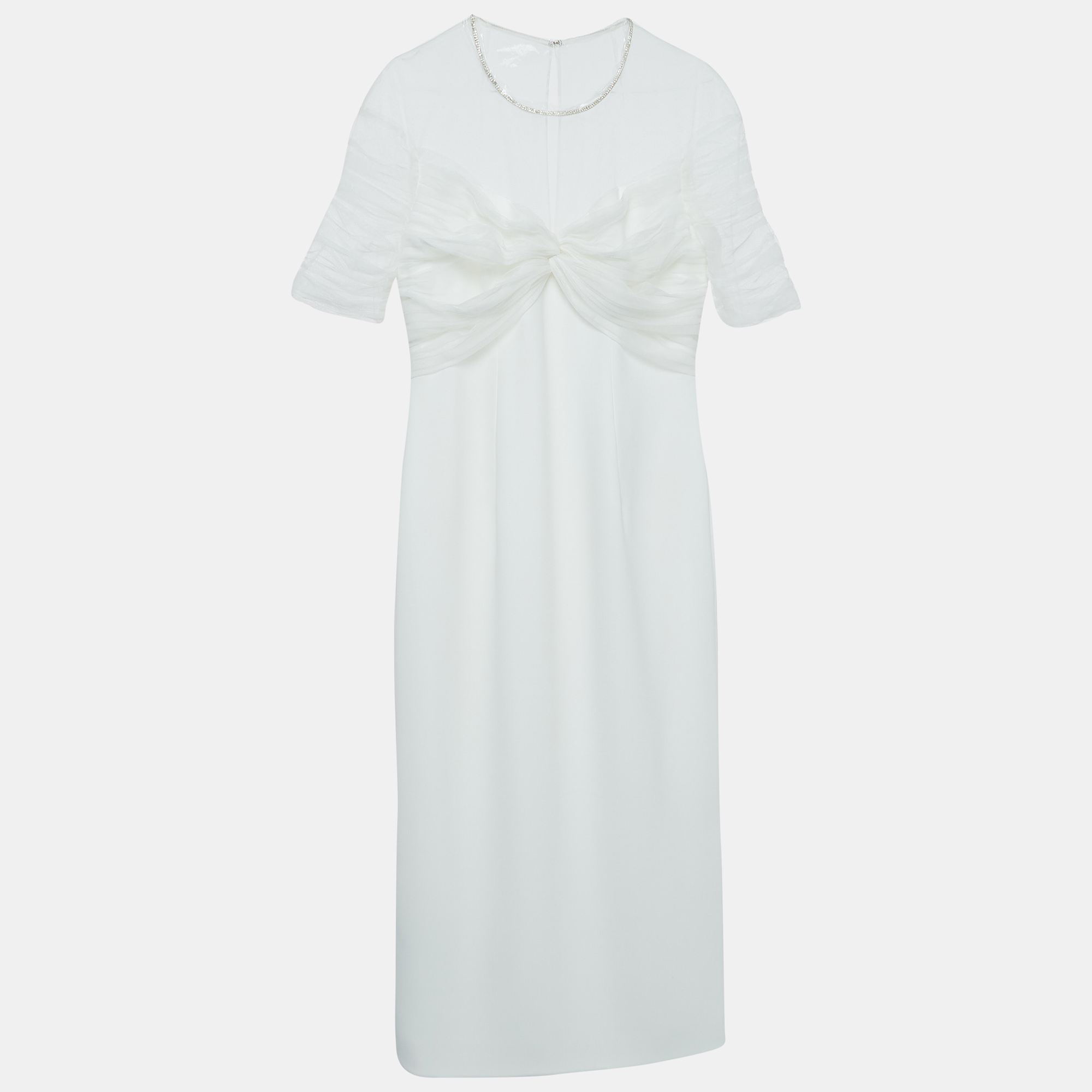 Jenny Packham White Crystal Embellished Tulle and Crepe Tulip Midi Dress L, Dresses - Luxury Closet catalog