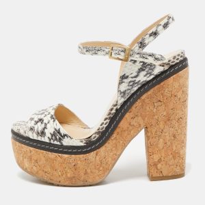 Jimmy Choo Cream/Black Water Sneaker Leather Naylor Wedge Sandals Size 37, Sandals - Luxury Closet
