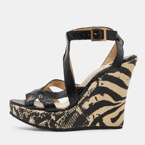 Jimmy Choo Black Snakeskin Platform Wedge Sandals Size 38, Sandals - Luxury Closet