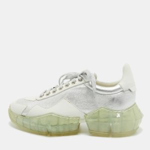 Jimmy Choo White/Silver Leather Diamond Low Top Sneakers Size 39.5, Athletic Shoes & Sneakers - Luxury Closet
