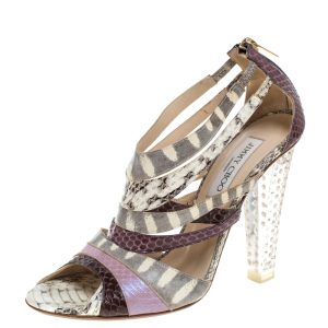 Jimmy Choo Multicolor Python And Lizard Cyndi Rhinestone Lucite Sandals Size 39.5, Sandals - Luxury Closet