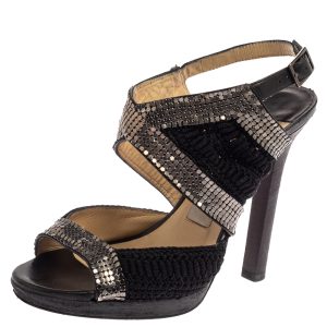 Jimmy Choo Black Crochet Fabric Embellished Slingback Sandals Size 37, Sandals - Luxury Closet
