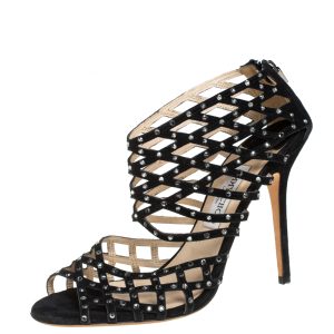Jimmy Choo Black Suede Crystal Embellished Strappy Sandals Size 40, Sandals - Luxury Closet