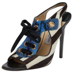 Jimmy Choo Multicolor Calf Hair And Python Leather Lace Up Sandals Size 40, Sandals - Luxury Closet