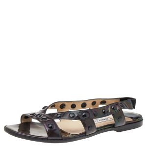 Jimmy Choo Black Patent Leather Embellished Sandals Size 38.5, Sandals - Luxury Closet