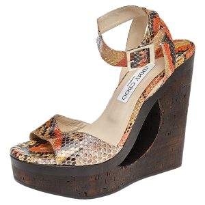 Jimmy Choo Multicolor Python Leather Penelop Wedge Sandals Size 38, Sandals - Luxury Closet