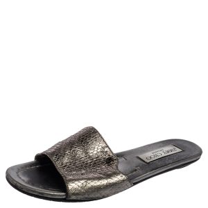 Jimmy Choo Grey Snakeskin Leather Nanda Flat Slide Sandals Size 36, Sandals - Luxury Closet