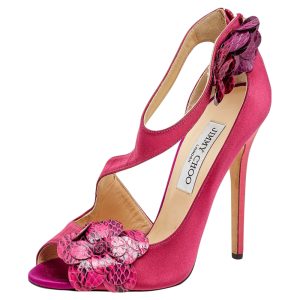 Jimmy Choo Pink Satin And Python Vera Sandals Size 38, Sandals - Luxury Closet