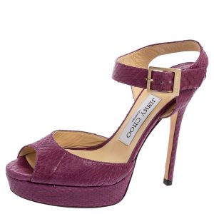 Jimmy Choo Purple Python Leather Peep-Toe Platform Ankle-Strap Sandals Size 36, Sandals - Luxury Closet
