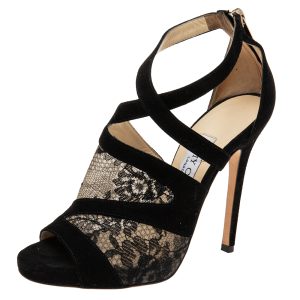 Jimmy Choo Black Lace and Suede Flyte Sandals Size 36.5, Sandals - Luxury Closet