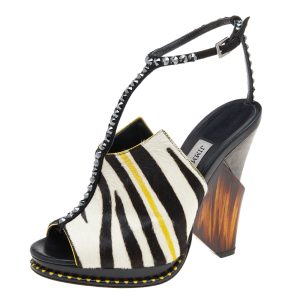 Jimmy Choo Multicolor Calf Hair Crystal Embellished Kascade T-Strap Wedge Sandals Size 36, Sandals - Luxury Closet