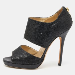 Jimmy Choo Black Glitter Private Platform Sandals Size 39, Sandals - Luxury Closet