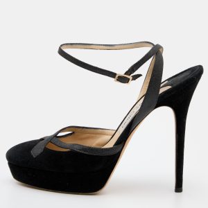 Jimmy Choo Black Suede and Glitter Ankle Strap Platform Sandals Size 39, Sandals - Luxury Closet