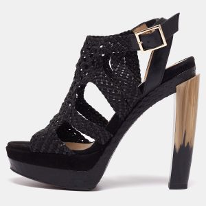 Jimmy Choo Black Woven Leather Platform Slingback Sandals Size 36, Sandals - Luxury Closet
