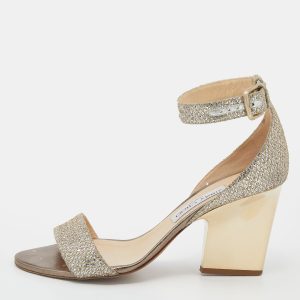 Jimmy Choo Metallic Gold Glitter Ankle Strap Sandals Size 39.5, Sandals - Luxury Closet