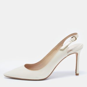 Jimmy Choo Cream Patent Leather Buckle Slingback Sandals Size 37, Sandals - Luxury Closet