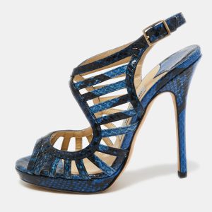 Jimmy Choo Blue Python Keenan Platform Sandals Size 36.5, Sandals - Luxury Closet