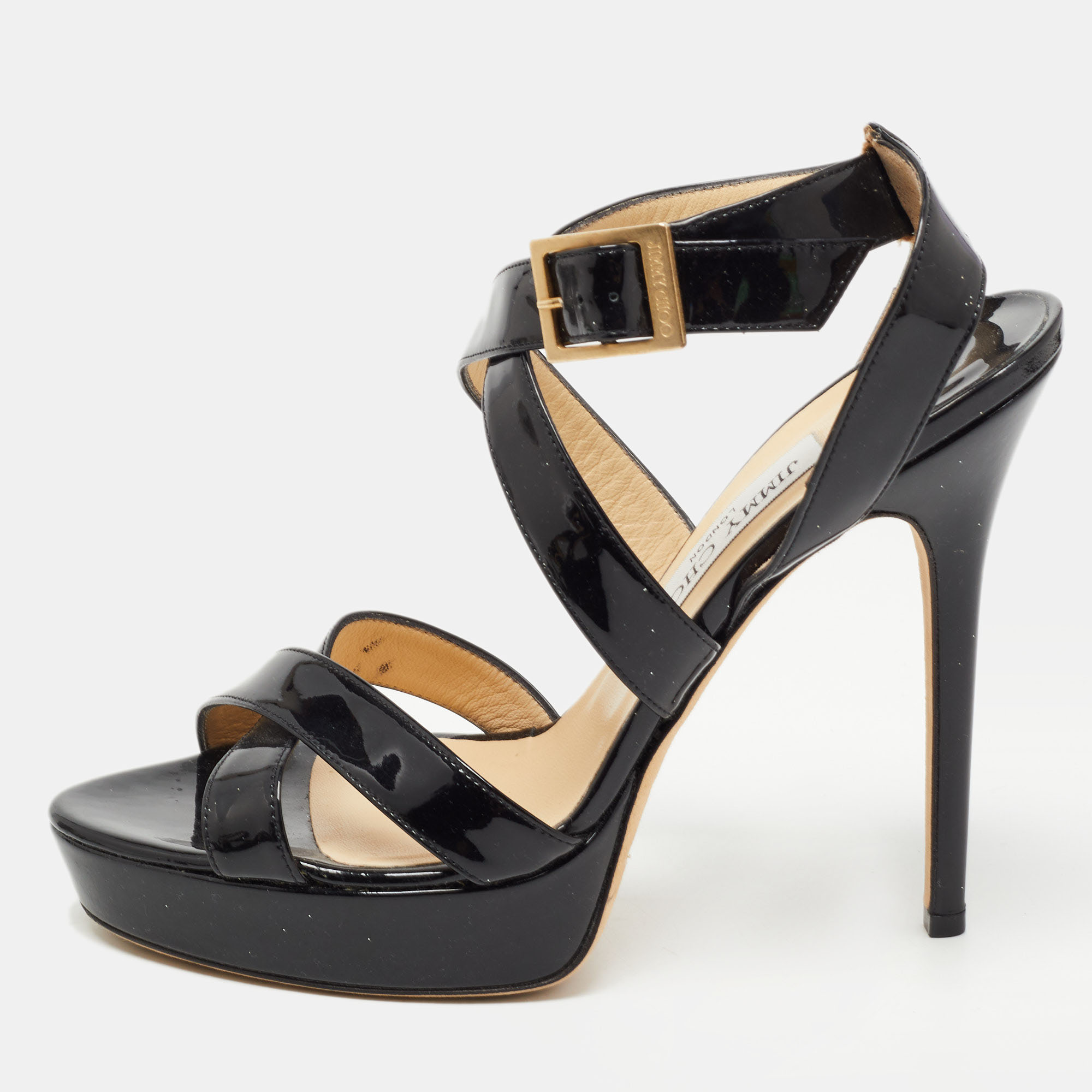 Jimmy Choo Black Patent Leather Vamp Platform Sandals Size 39, Sandals - Luxury Closet