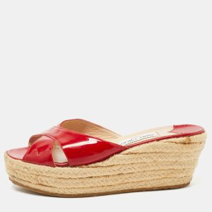 Jimmy Choo Red Patent Leather Prima Wedge Sandals Size 41, Sandals - Luxury Closet