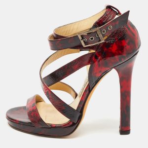 Jimmy Choo Red/Black Leather Double Cross Strap Sandals Size 36, Sandals - Luxury Closet