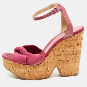 Jimmy Choo Pink Patent Leather and Suede Wedge Sandals Size 40.5, Sandals - Luxury Closet