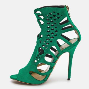 Jimmy Choo Green Suede Cut Out Sandals Size 38.5, Sandals - Luxury Closet