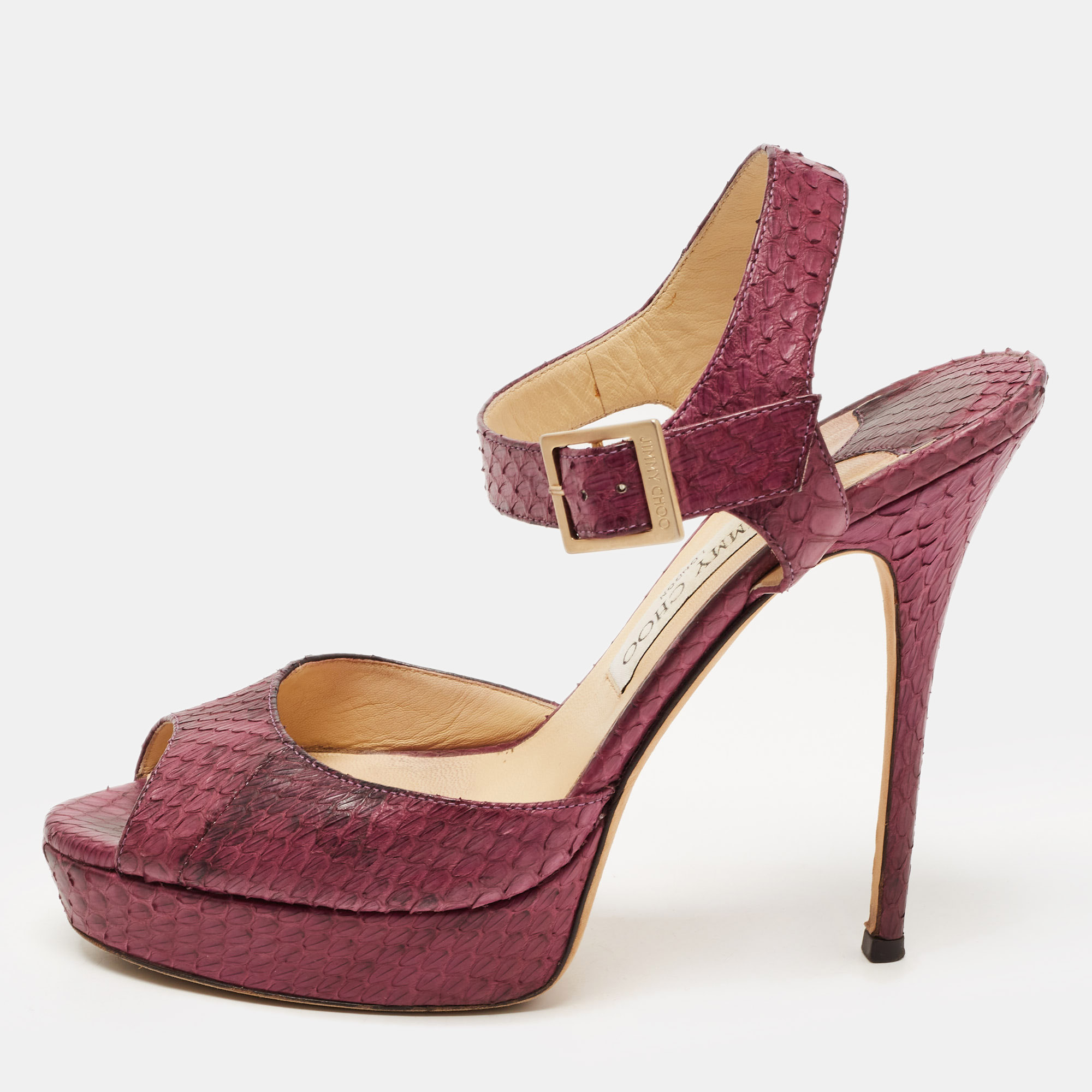 Jimmy Choo Purple Python Linda Ankle Strap Sandals Size 39, Sandals - Luxury Closet