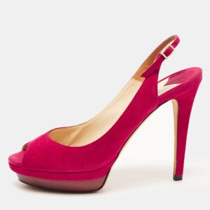 Jimmy Choo Pink Suede Peeptoe Slingback Sandals Size 38.5, Sandals - Luxury Closet