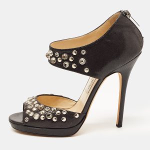 Jimmy Choo Black Studded Nubuck Leather Bonnie Back Zip Sandals Size 39, Sandals - Luxury Closet