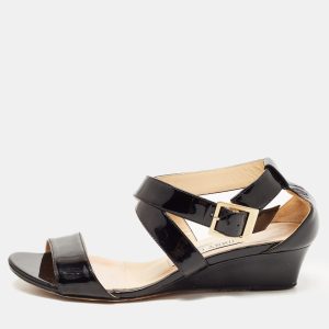 Jimmy Choo Black Patent Leather Cross Strap Slingback Sandals Size 35, Sandals - Luxury Closet