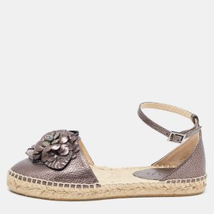 Jimmy Choo Metallic Bronze Leather Ankle Strap Espadrilles Size 38.5, Sandals - Luxury Closet