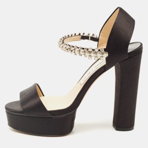 Jimmy Choo Black Satin Santina Platform Sandals Size 37.5, Sandals - Luxury Closet