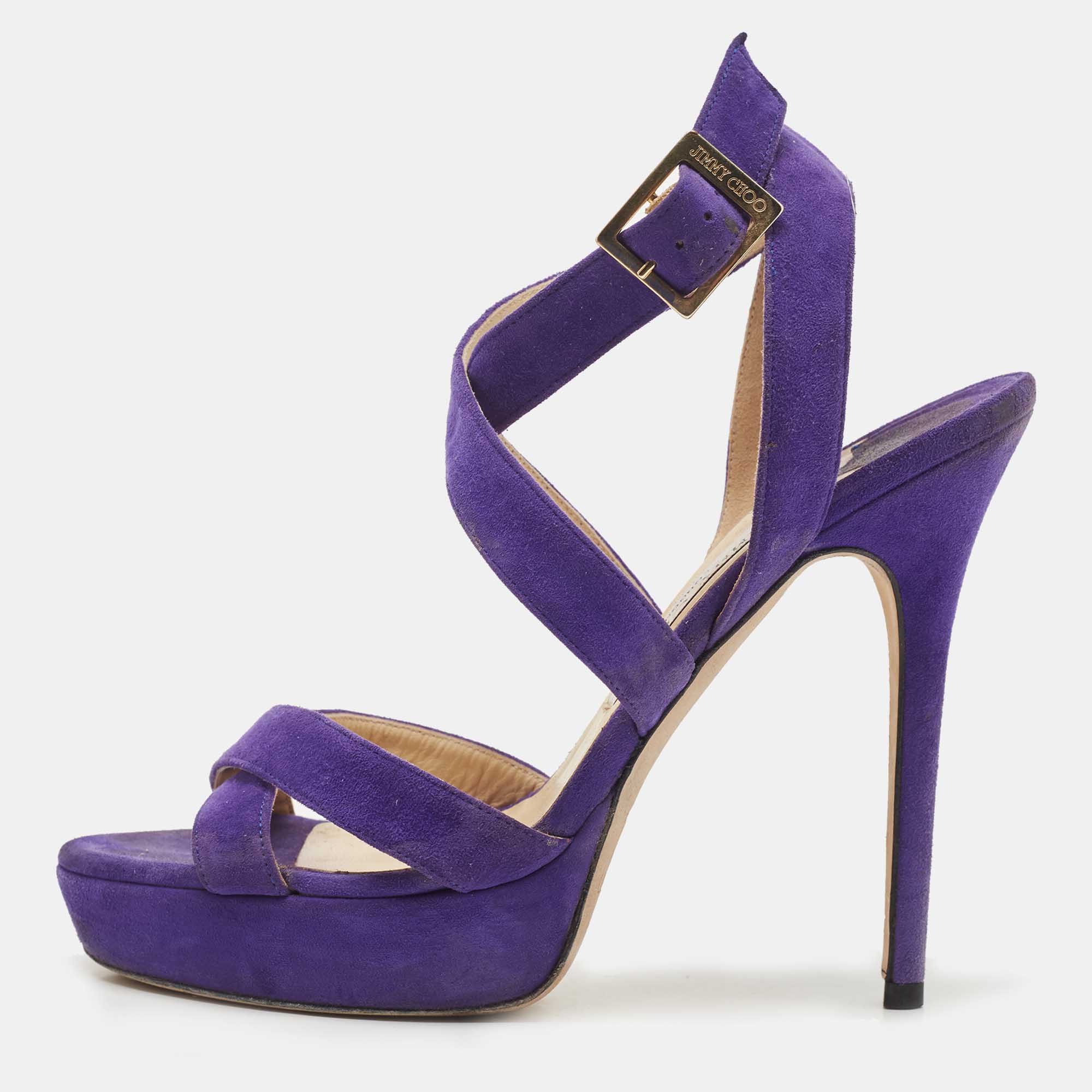 Jimmy Choo Purple Suede Maitai Strappy Platform Sandals Size 38, Sandals - Luxury Closet