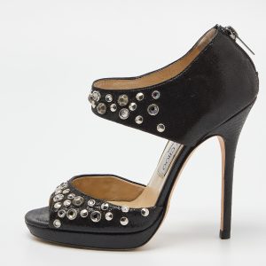 Jimmy Choo Black Laminated Suede Bonnie Sandals Size 37, Sandals - Luxury Closet