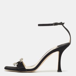Jimmy Choo Black Suede Crystal Embellished Ankle Strap Sandals Size 40, Sandals - Luxury Closet