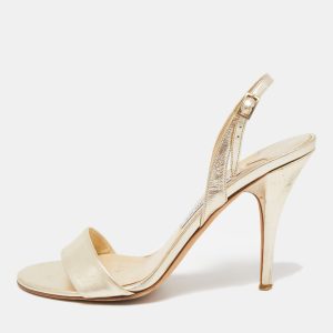 Jimmy Choo Gold Metallic Leather Slingback Sandals Size 39, Sandals - Luxury Closet