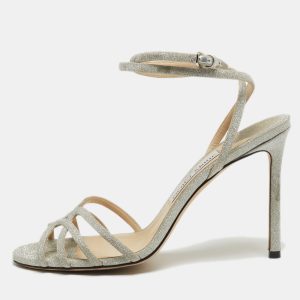 Jimmy Choo Silver Glitter Mime Ankle Wrap Sandals Size 39.5, Sandals - Luxury Closet
