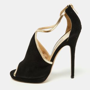Jimmy Choo Black Suede Fey Back Ankle Strap Sandals Size 39, Sandals - Luxury Closet