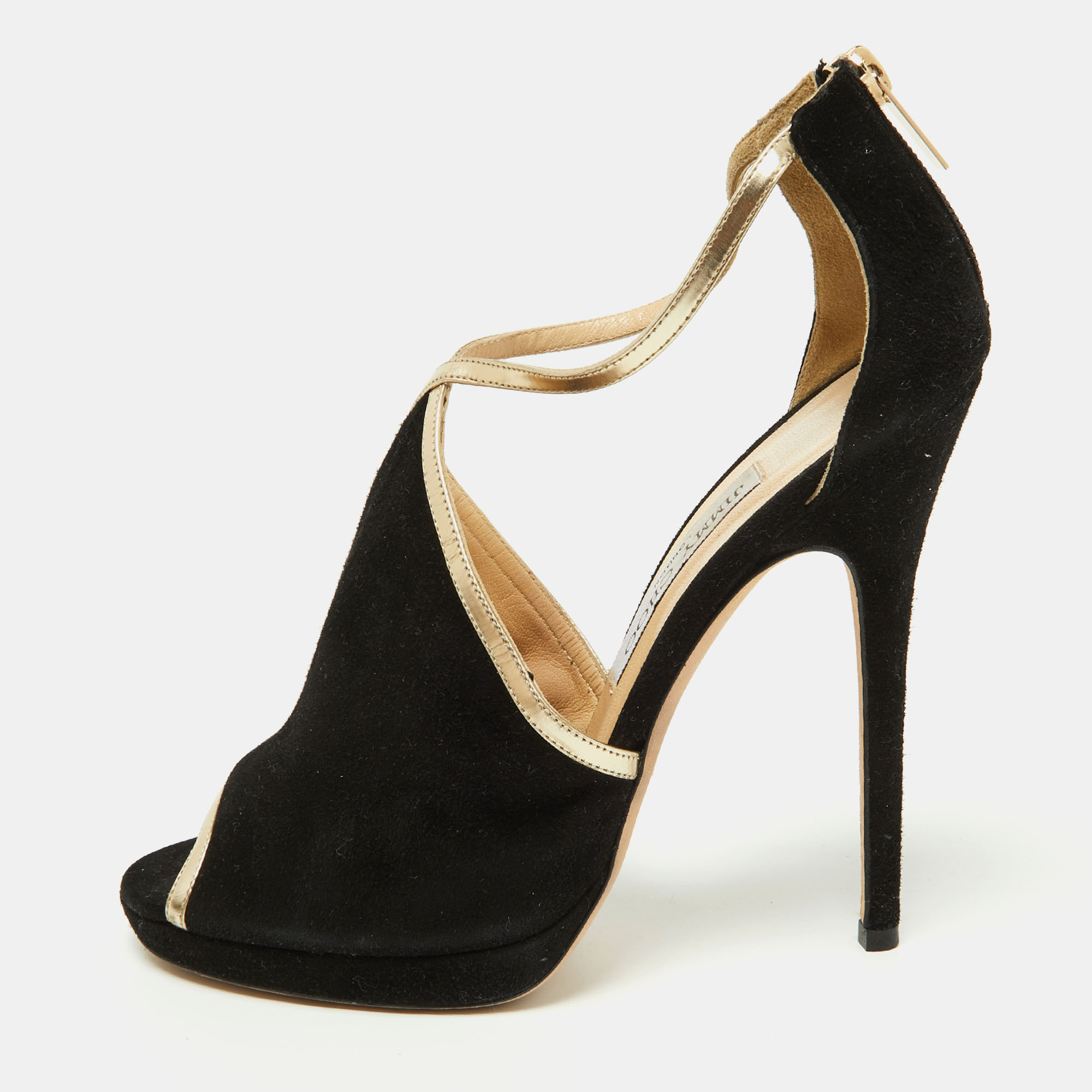 Jimmy Choo Black Suede Fey Back Ankle Strap Sandals Size 39, Sandals - Luxury Closet