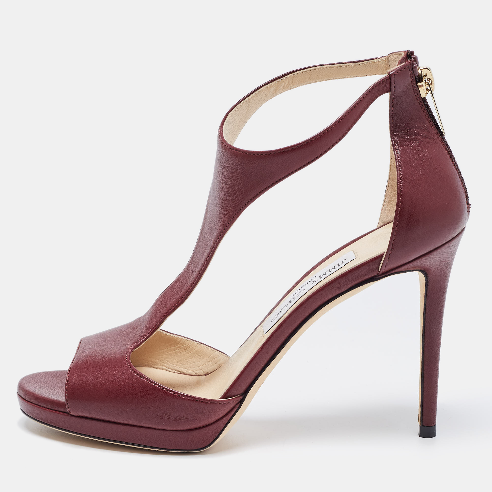 Jimmy Choo Burgundy Leather Lana Sandals Size 37.5, Sandals - Luxury Closet