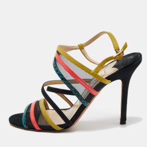 Jimmy Choo Multicolor Suede and Mesh Ankle Strap Sandals Size 36.5, Sandals - Luxury Closet
