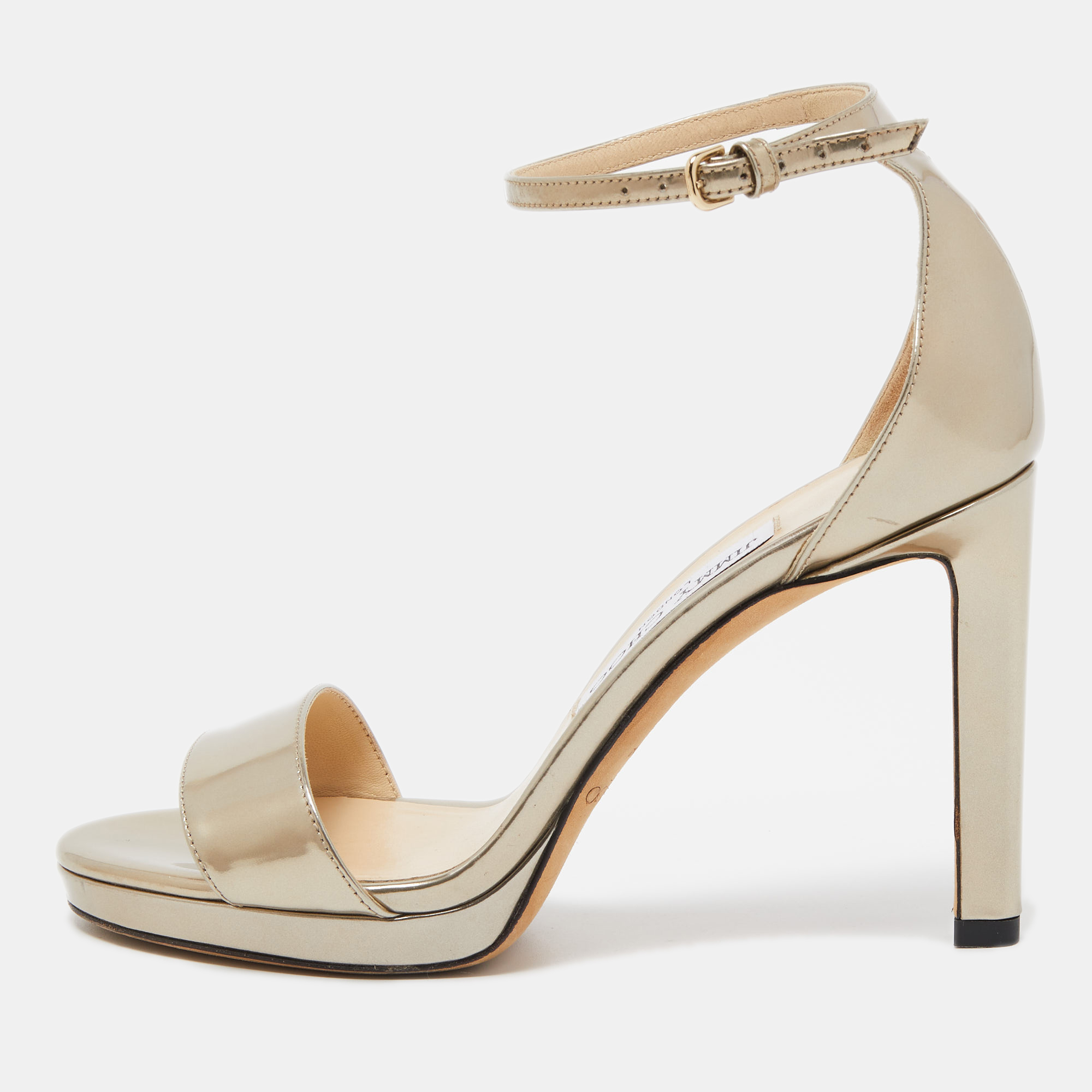 Jimmy Choo Gold Leather Misty Ankle Strap Sandals Size 37, Sandals - Luxury Closet